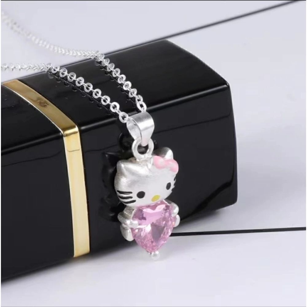 Hello Kitty Silver Heart Gem Pendant Necklace